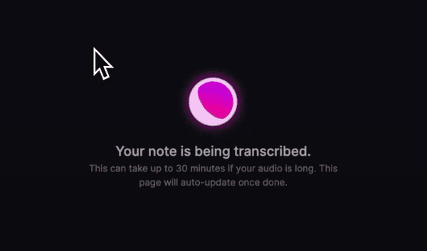 Talknotes transcribing the voice memo to text